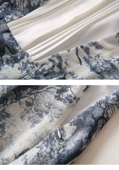 New Standing Collar Printed Large Swing Long Dress 1024030413