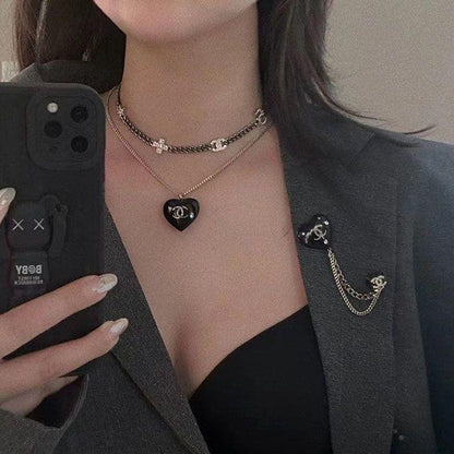 Simple and Versatile Love Black Necklace 0823112208