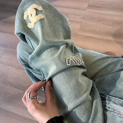 New high waisted loose embroidered straight Jeans 9000914007