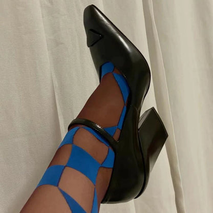 New Retro Shallow Mouth Pointed Mary Jane Single Shoes 1023122808