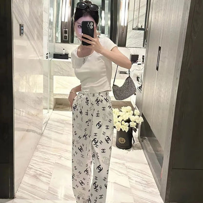 Luxury Fashion Printed Casual Wide Leg Pants 1024062113