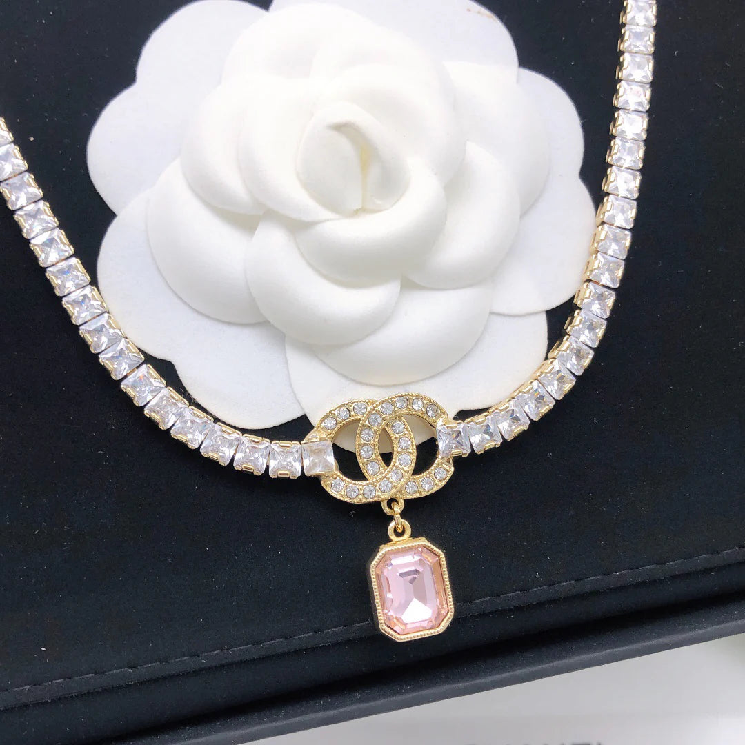 New Crystal Chain Pink Diamond Necklace 1925031303