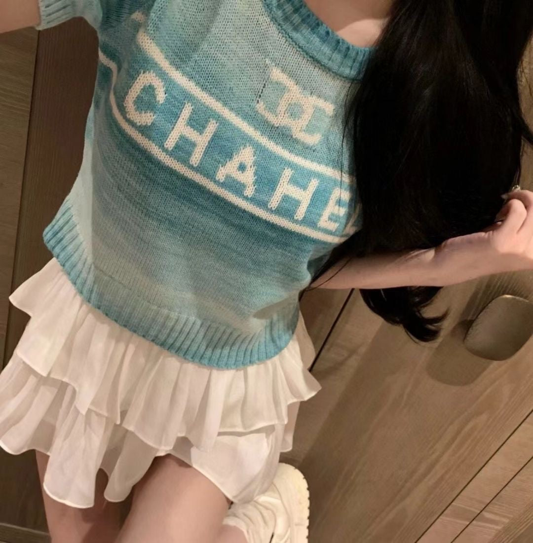 knitted short sleeve top 071