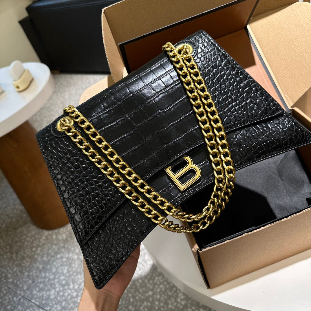 B hourglass crocodile-embossed shoulder bag XC1823081601