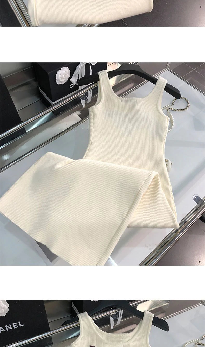 New Fashion All-match Ice Silk Knitted Sling Dress 1024040306