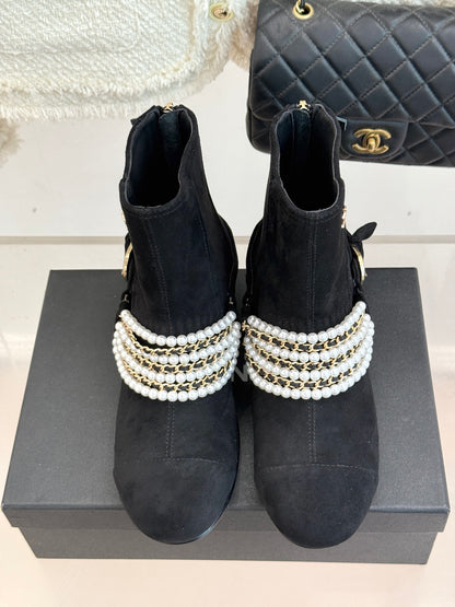 CNL25ss new fashionable pearl chain ankle boots 0725090810
