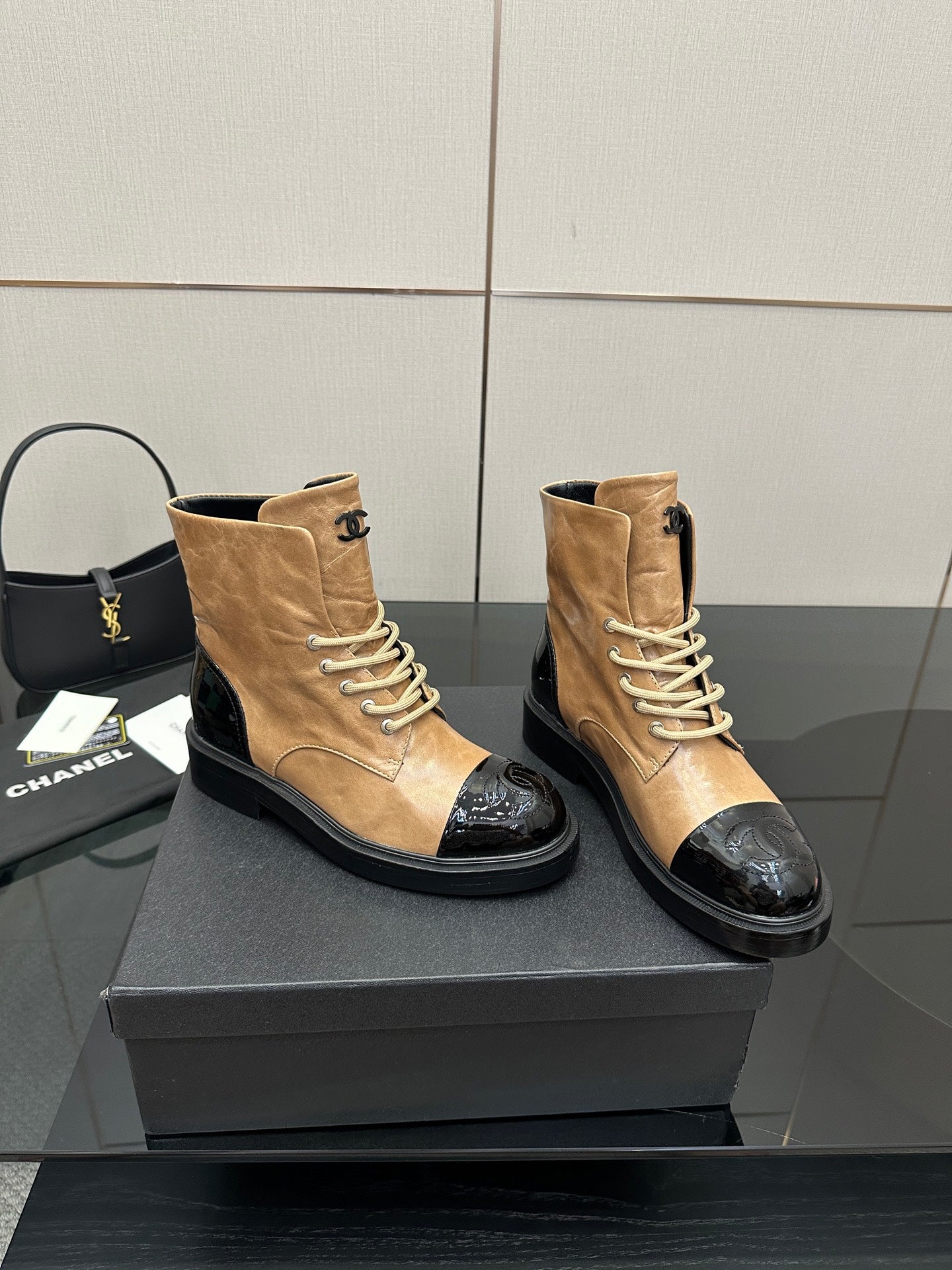 CNL25ss new fashionable color-blocked chunk-heeled ankle boots 0725090808