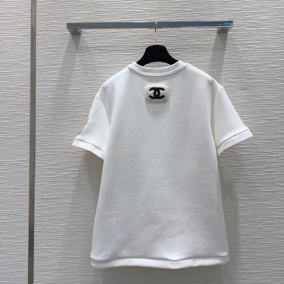 CNL round neck stitching diamond patent leather short sleeves 0724121105