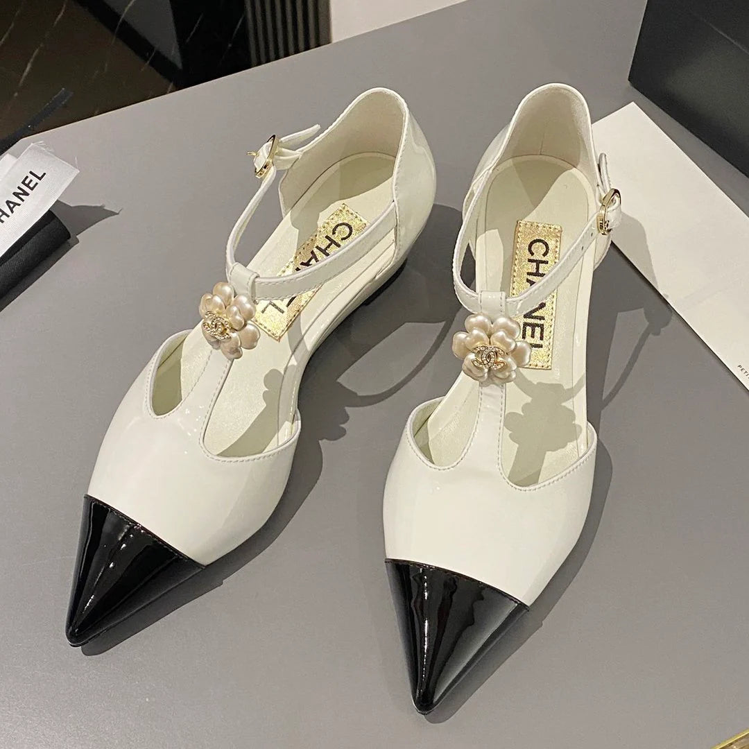 New fashionable patent leather pointed toe camellia wedge shoes 1024022204