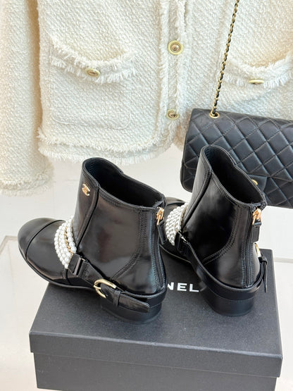 CNL25ss new fashionable pearl chain ankle boots 0725090810