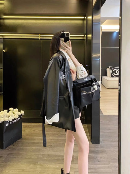 CHA Vintage Maillard Lapel Contrast Sleeve Leather Blazer 0724022201