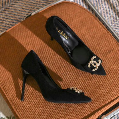 Pointed Toe Soft Black High Heels 0823112307