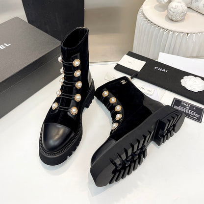 Pearl metal buckle boots XC1823100501