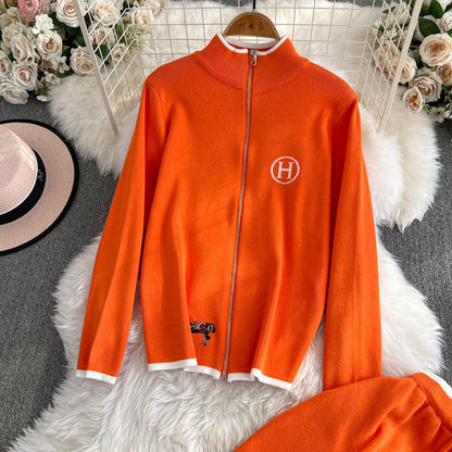 Embroidered sweater long-sleeved top two-piece set 9000910001