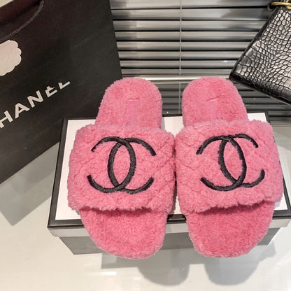 Rhombus Embroidery Fur Slippers