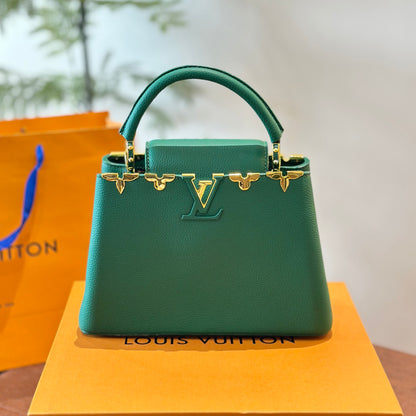 New Capucines Metallic Flower Trim Handbag 1824042604