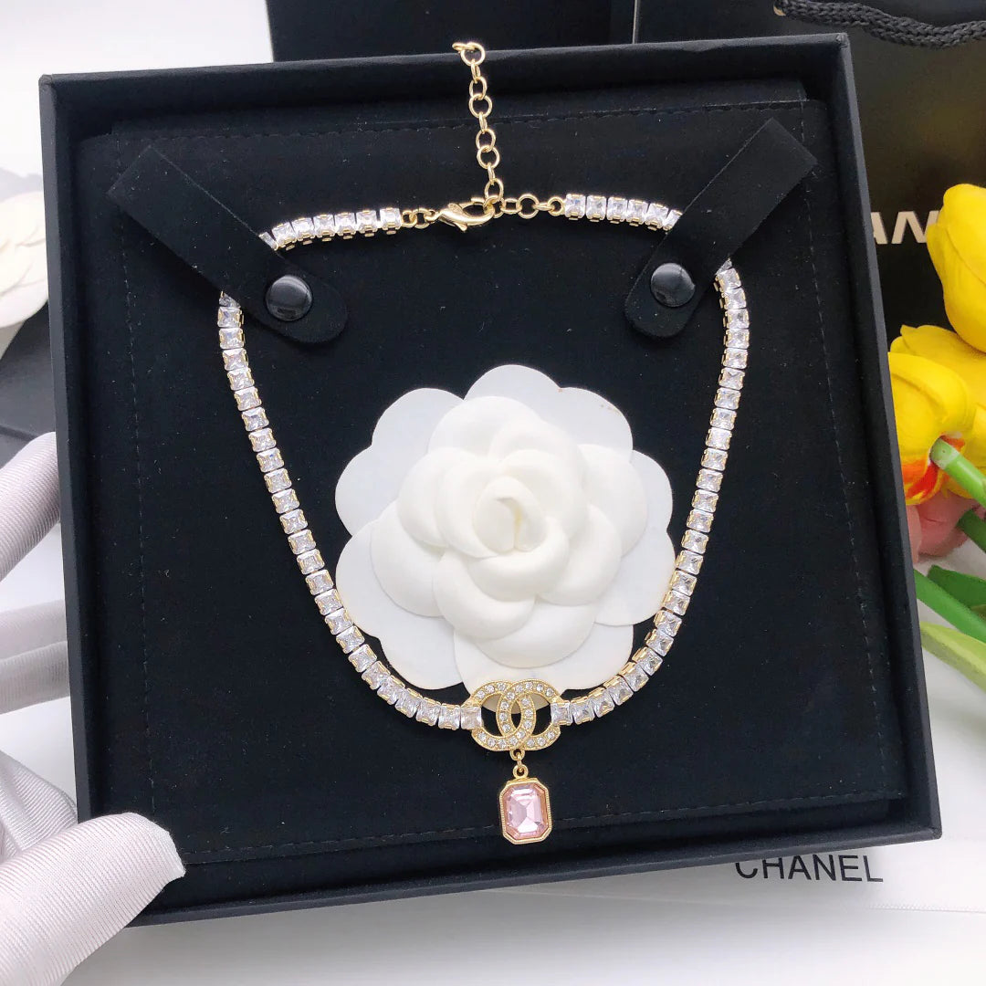 New Crystal Chain Pink Diamond Necklace 1925031303