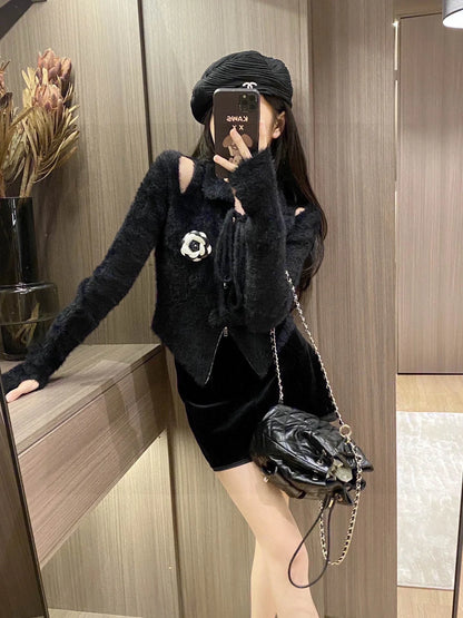 CHA Camellia Mink Fur Ball Strap Sweater 0724012303