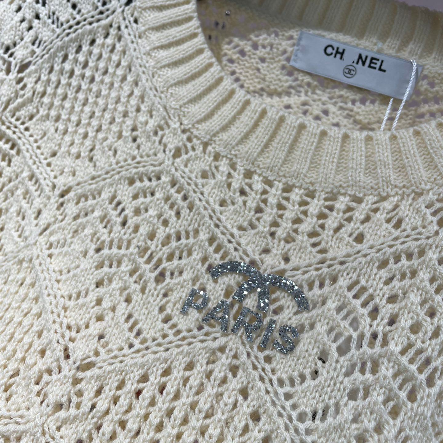 Round Neck Hollow Lace Knit Sweater XC1823090602