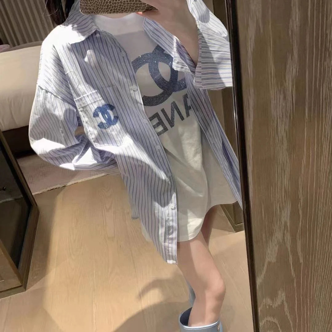 New Design Sense Hong Kong Style Loose Casual Long Sleeve Shirt Elegant Women's TopPD05202412203