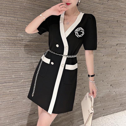 Camellia knitted dress for women summer petite black dress PD05202413109