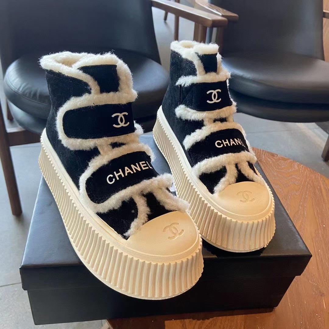 23 CL Velvet high-top and low-top genuine leather thick-soled warm Velcro fasteners, versatile and fashionable platform shoes PD 0423111405  1