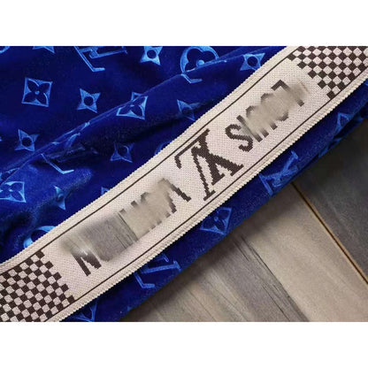 V Blue Embroidered Velvet Suit LXYMC23021504