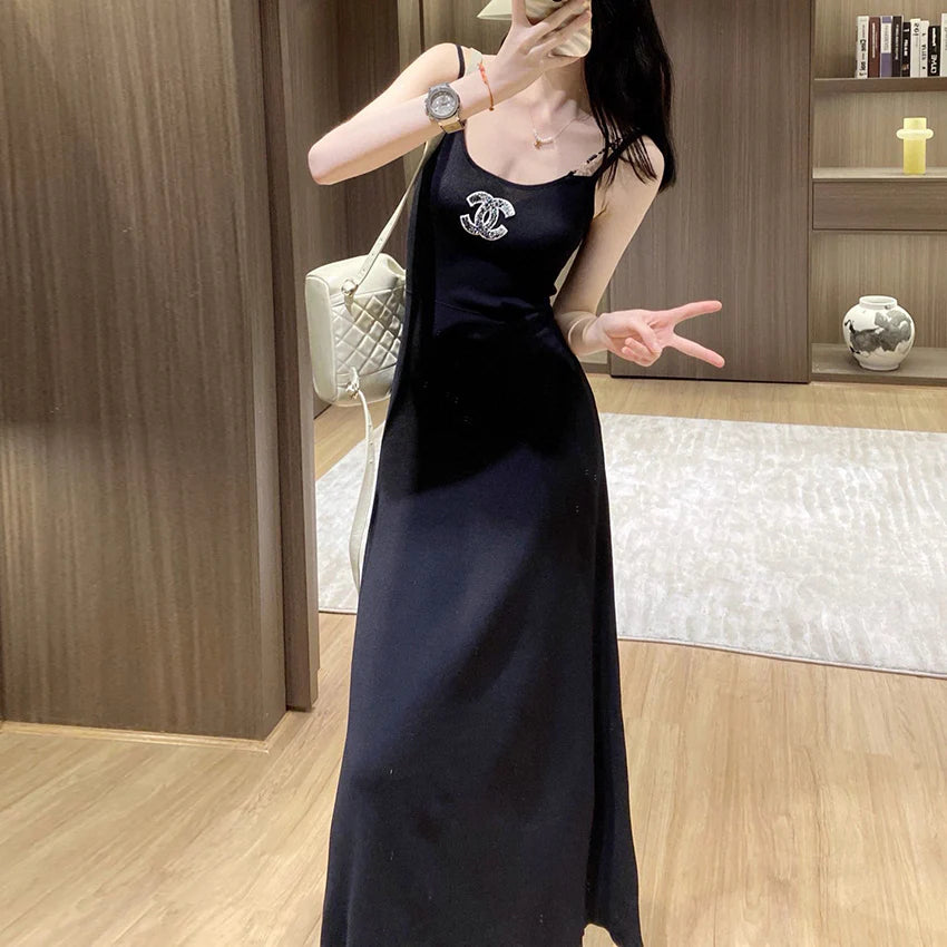 Luxurious sequin knitted chain camisole maxi skirt 1024052705