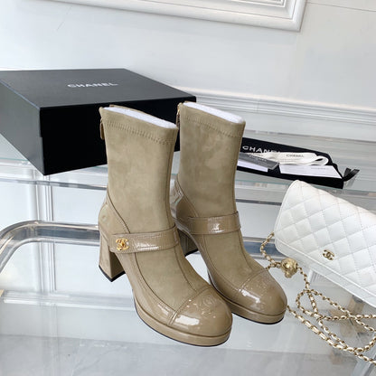 CNL Fashionable Leather and Suede Boots 0724102318