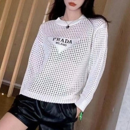 New hollow out knit sweater loose and versatile long sleeved pullover 1024030808