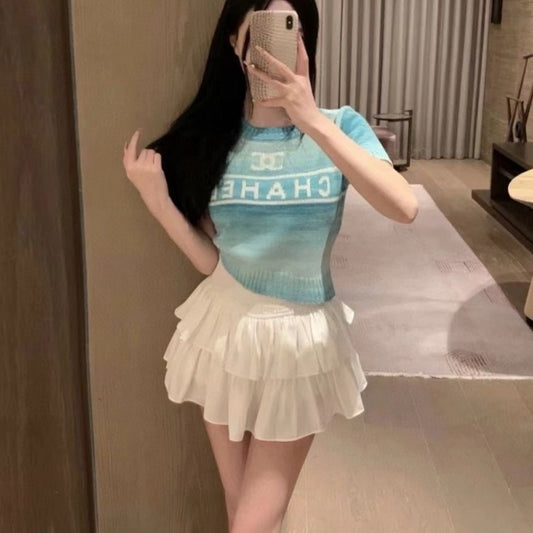 knitted short sleeve top 071