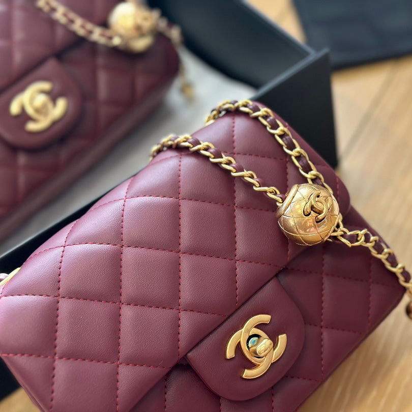 CNL Diamond check wine red chain bag 0724100101