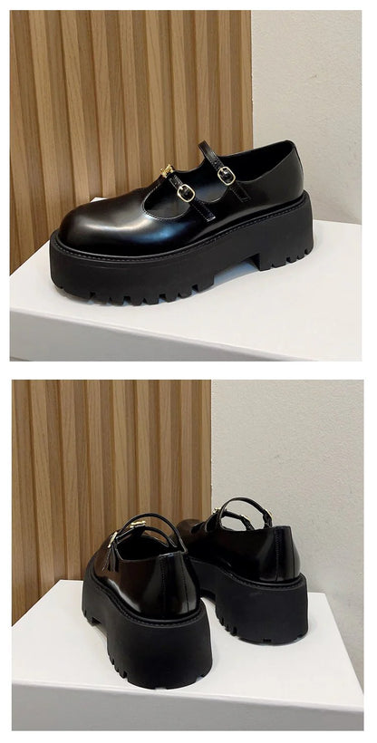 High-Heeled Platform Loafers All-Match Genuine Leather Mary Jane Shoes 1024041509