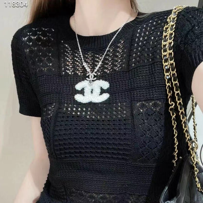 Summer new style hollow round neck knitted top 0724052203