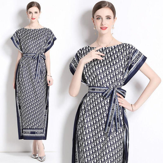 New Fashion All-match One-line Collar Lace-up Dress 1024040314