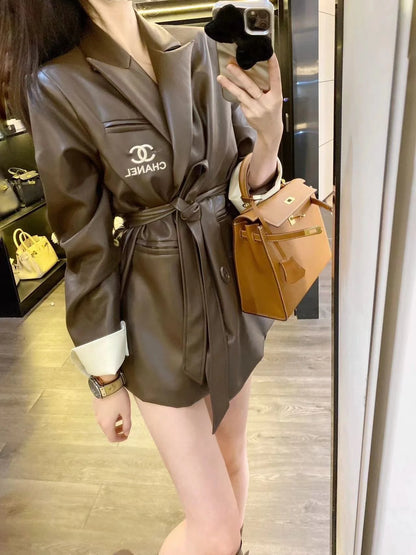 CHA Vintage Maillard Lapel Contrast Sleeve Leather Blazer 0724022201