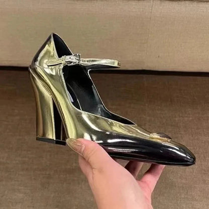 New Retro Shallow Mouth Pointed Mary Jane Single Shoes 1023122808