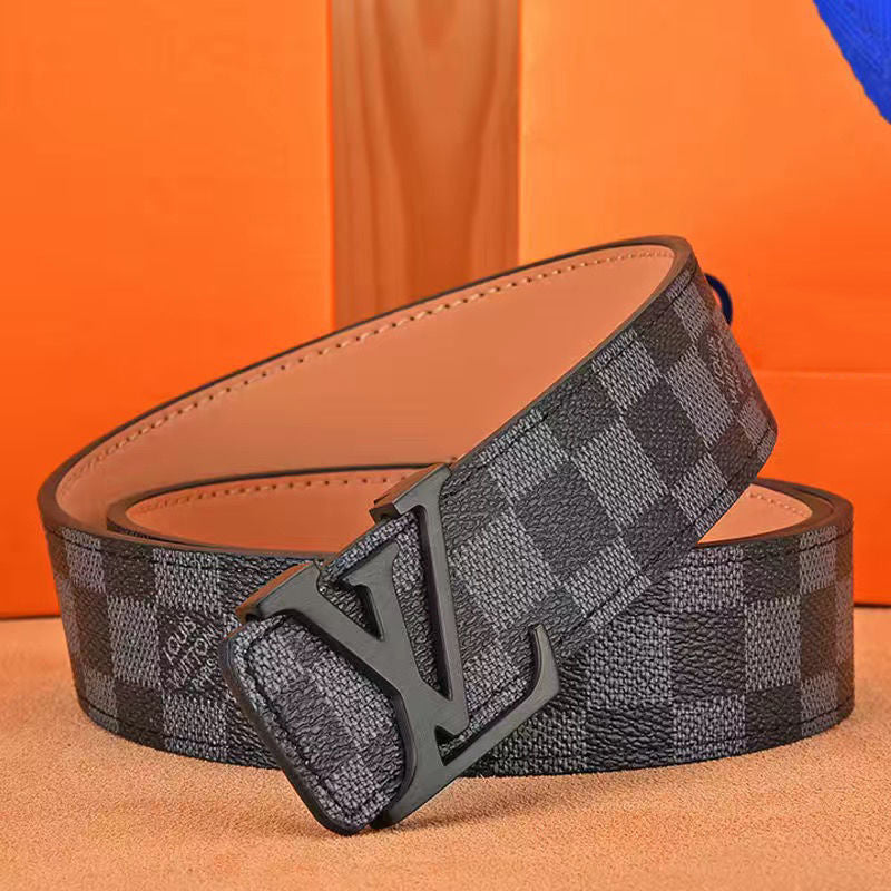 Men's belt high-grade letter leather business belt trend all-match strong and durable middle-aged and young casual pants belt