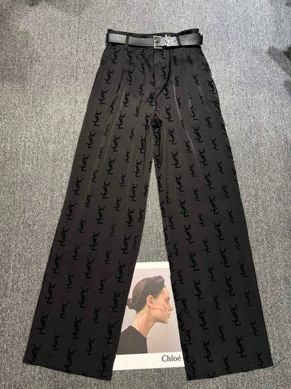 Flocked letter logo wide leg pants (with belt) 1824021906