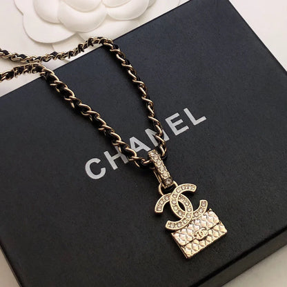 Full diamond double c diamond bag through leather necklace 1025030532