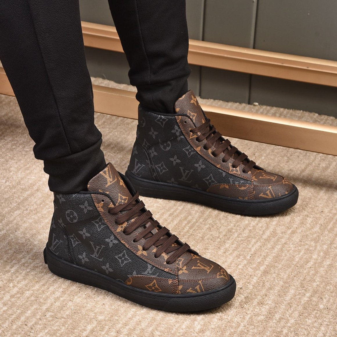 Black Trendy Pattern Leather High-top Shoes