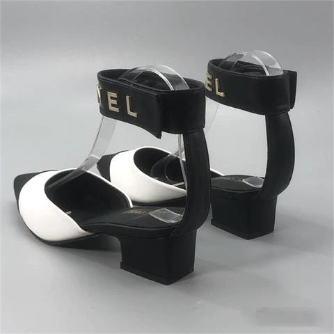 New Color Matching Pointed Shoes Velcro Shallow Thick Heel Women's Shoes 1024032522