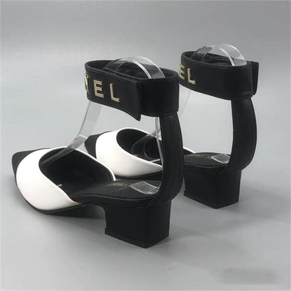 New Color Matching Pointed Shoes Velcro Shallow Thick Heel Women's Shoes 1024032522