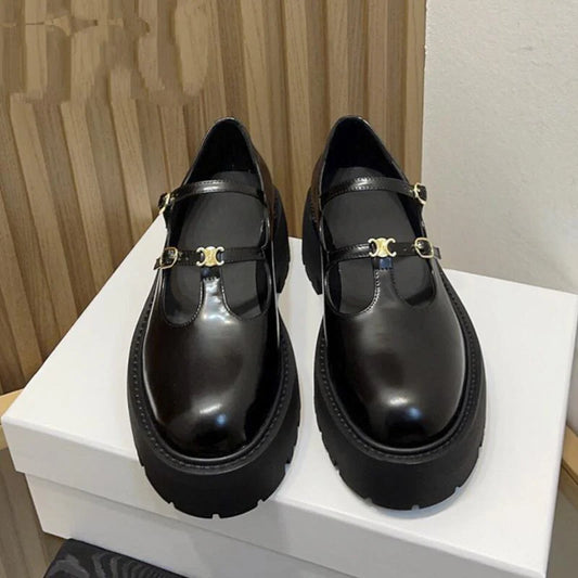 High-Heeled Platform Loafers All-Match Genuine Leather Mary Jane Shoes 1024041509