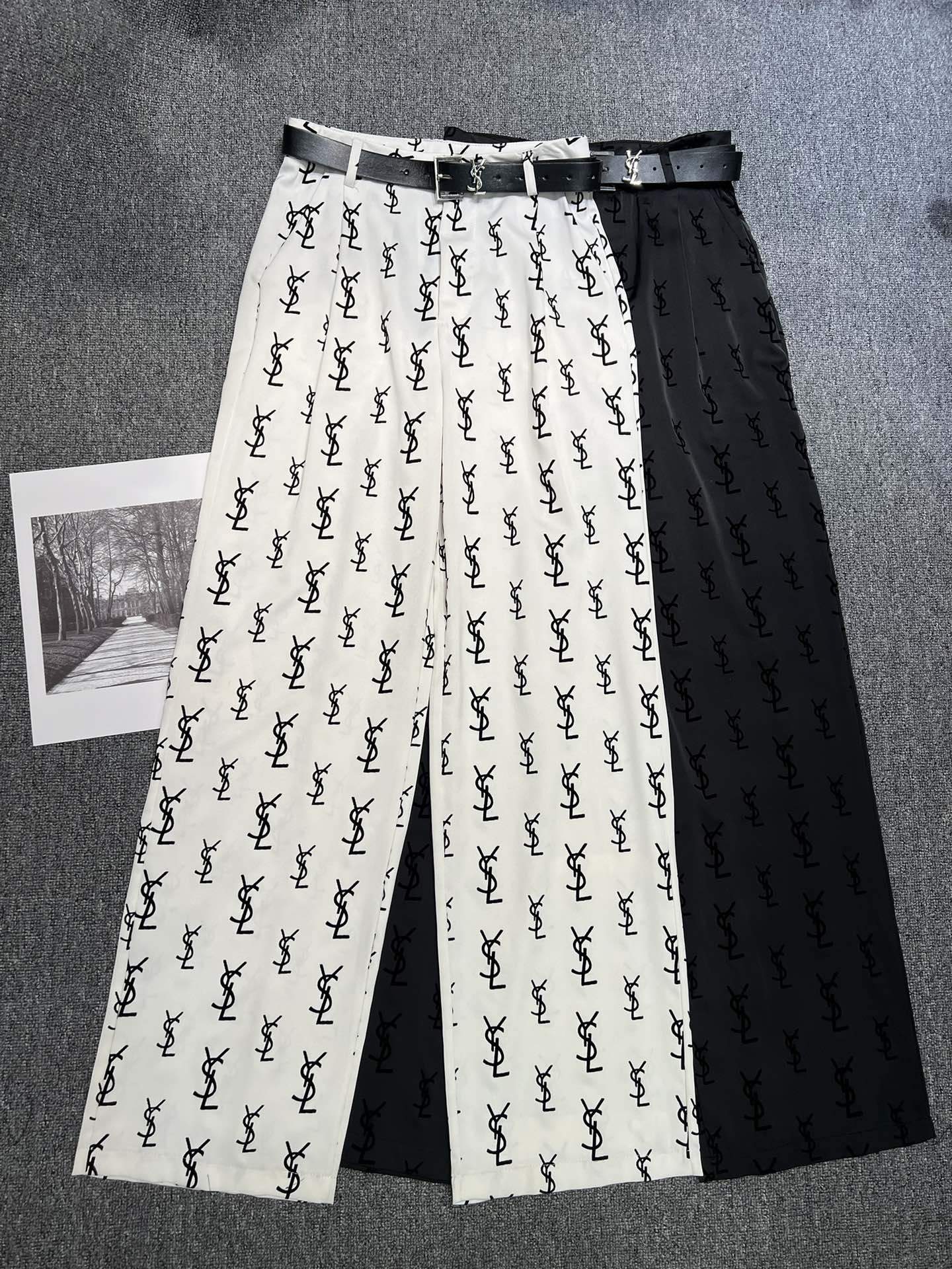 Flocked letter logo wide leg pants (with belt) 1824021906