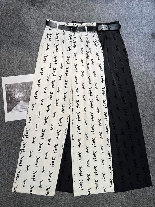 Flocked letter logo wide leg pants (with belt) 1824021906