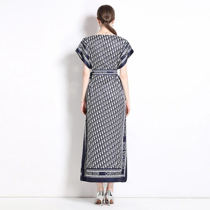 New Fashion All-match One-line Collar Lace-up Dress 1024040314