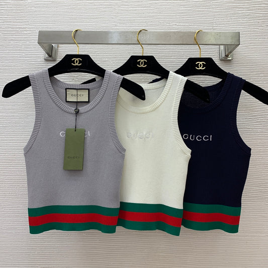 Slim-fit stretch-knit vest top with embroidered logo and contrast stripes 0724100901