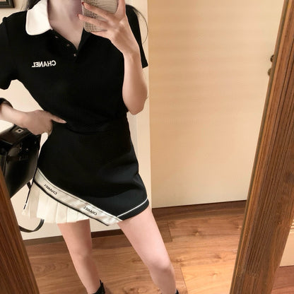 CNL suit letter embroidery contrasting color polo collar short-sleeved T-shirt 0724050903