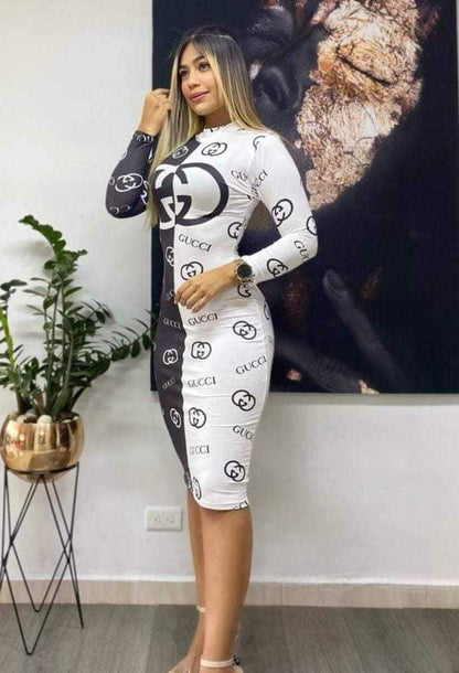 Sexy printed slim fit hip-hugging dress XC0823110101